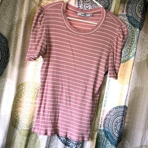 JustFab ribbed pink striped t shirt size XL